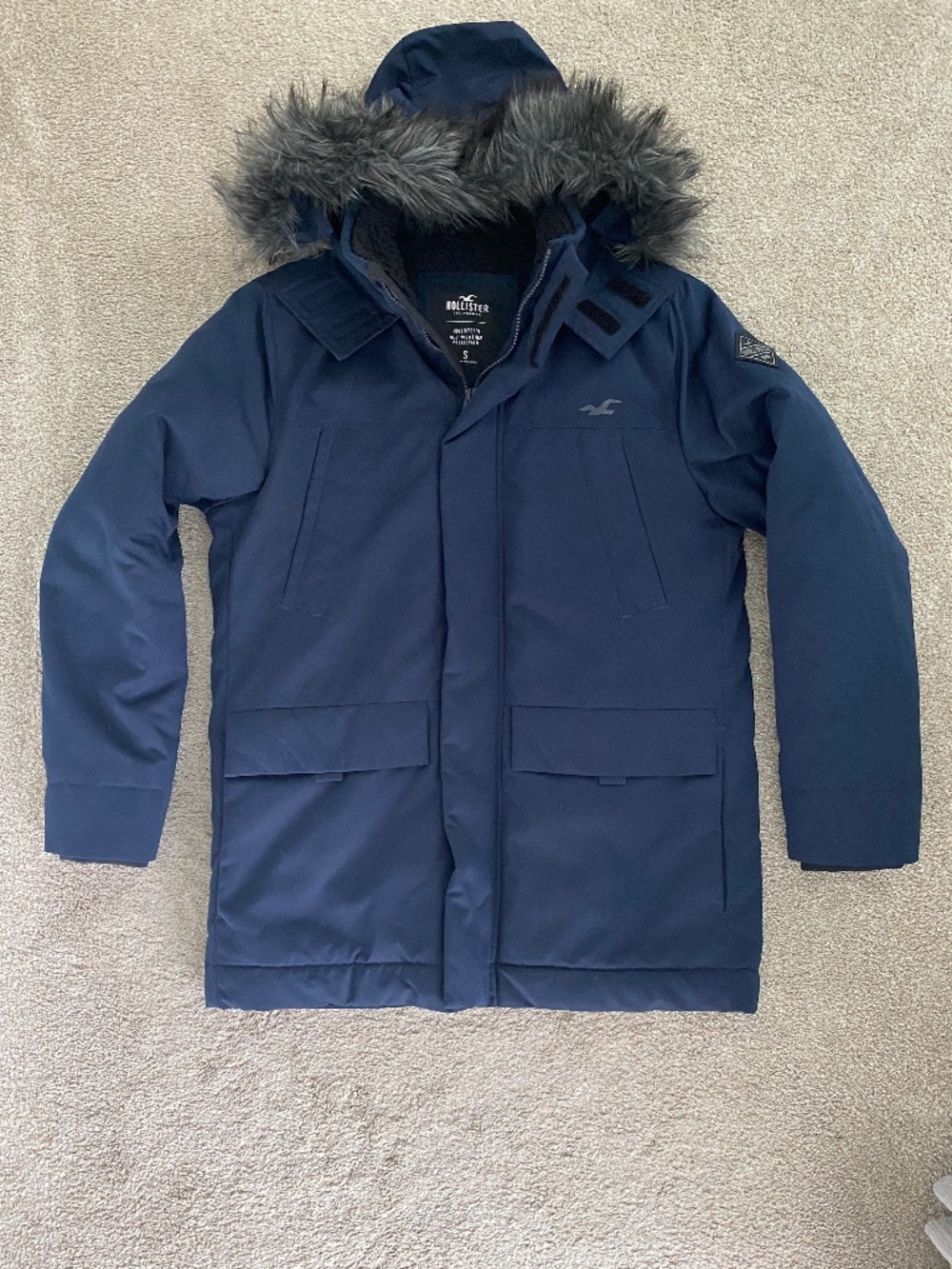 American Eagle AE Navy Parka w/ Removable Fur Hood & Fleece Lining Coat Jacket